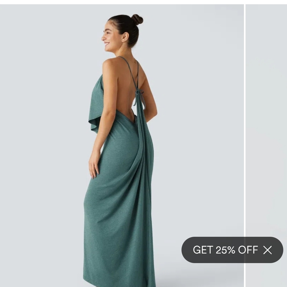Halara Tie Back Maxi Elegant Teal Backless Dress